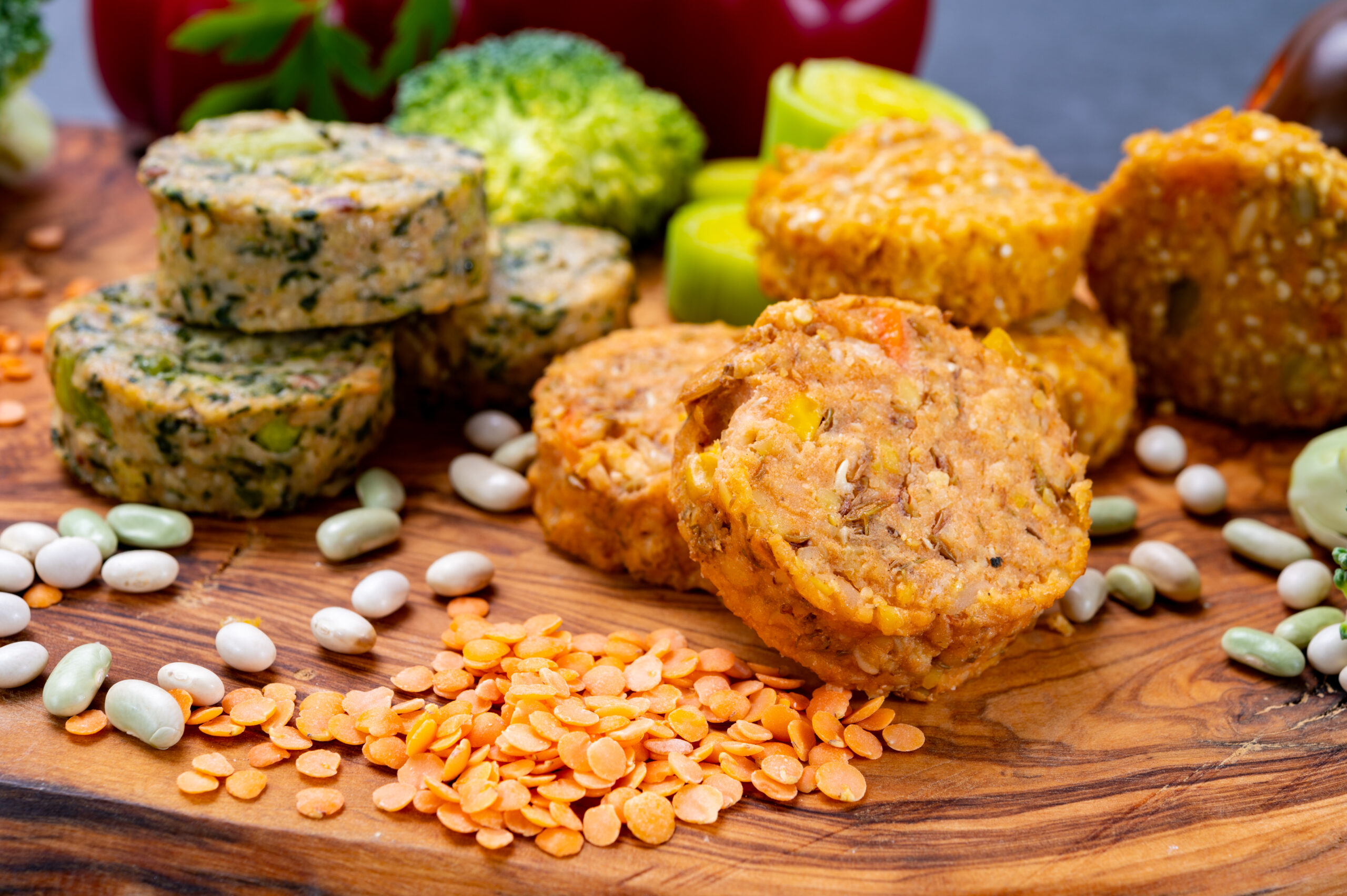 Small tasty vegan and vegetarian burgers made from fresh vegetables and dried legumes and beans