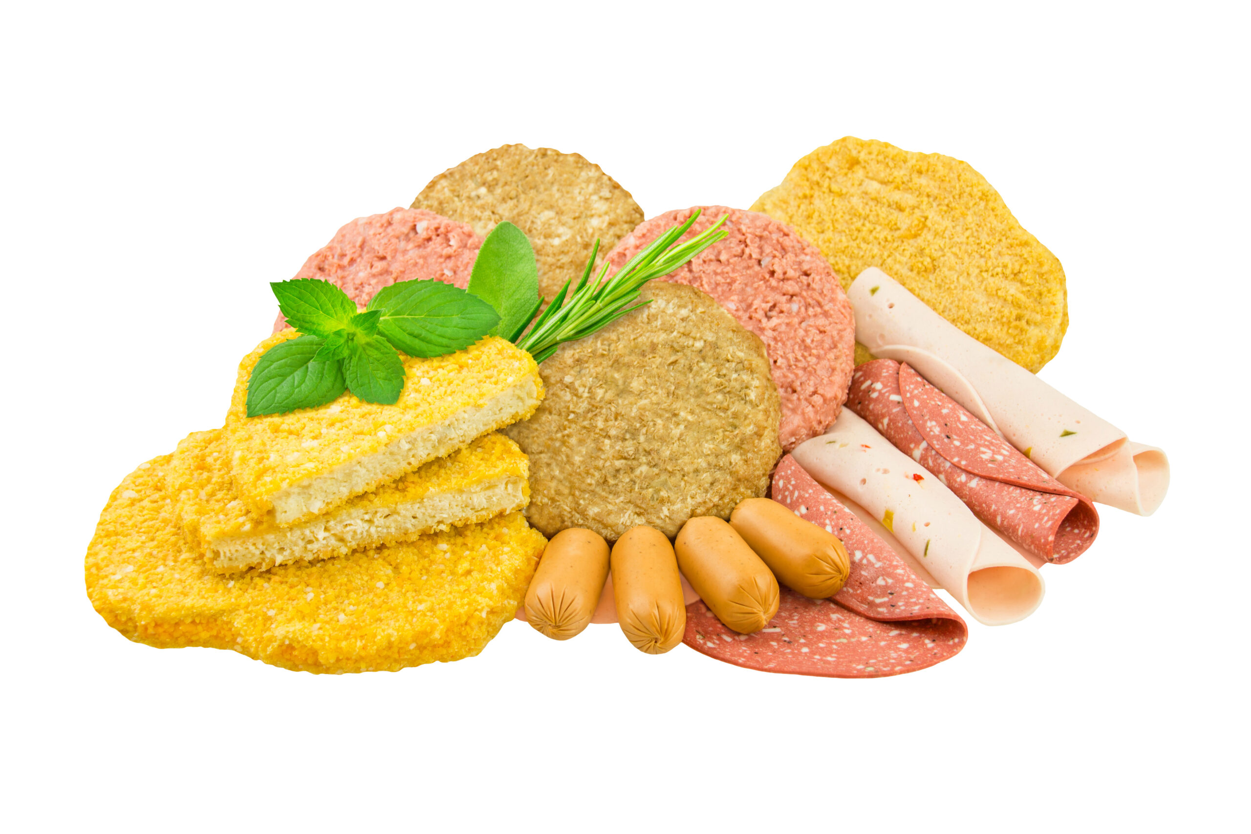 Vegetarian and Vegan Meat Substitute Schnitzel Burger Sausages